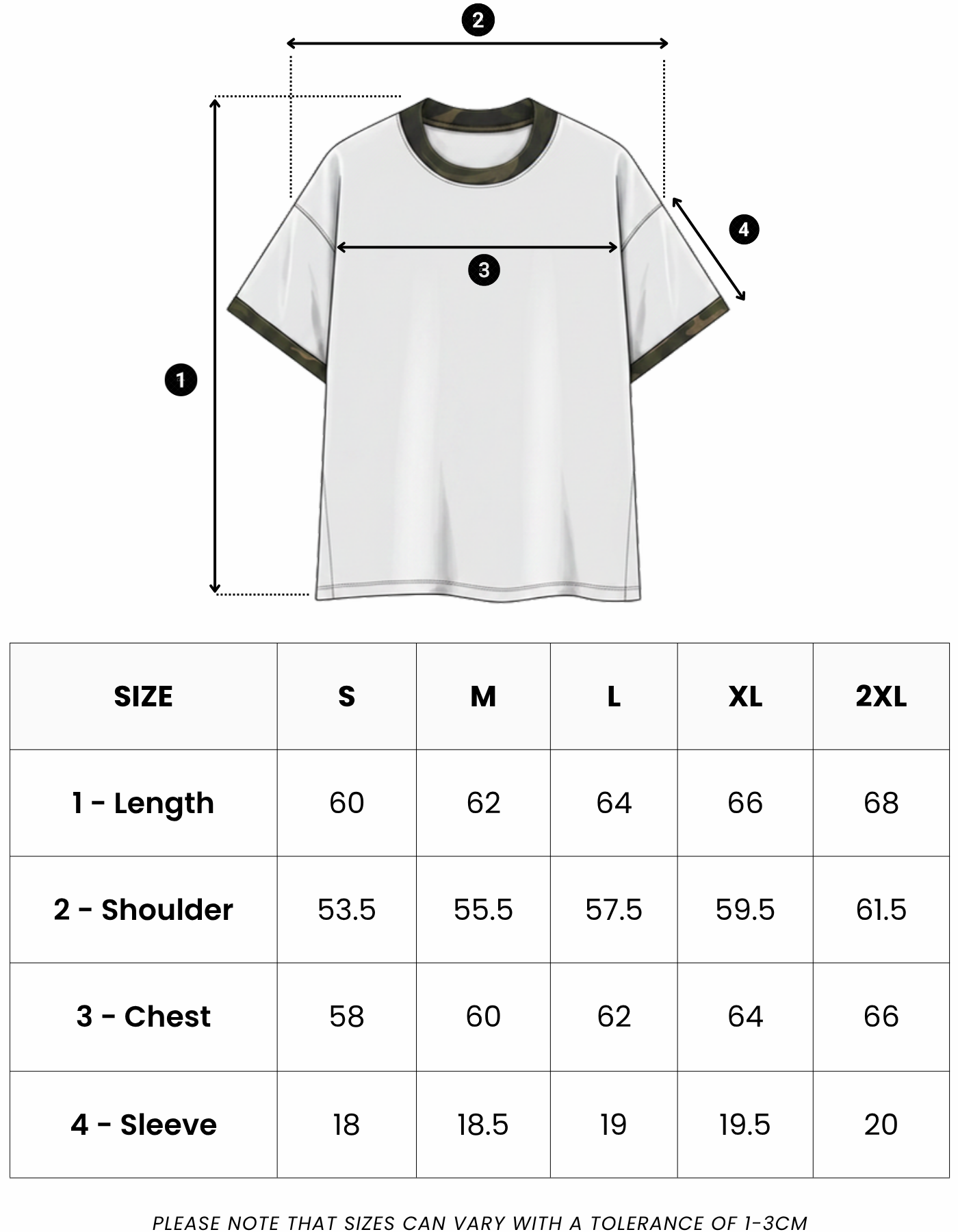 Size guide in centimetres for Atlas Hoodie