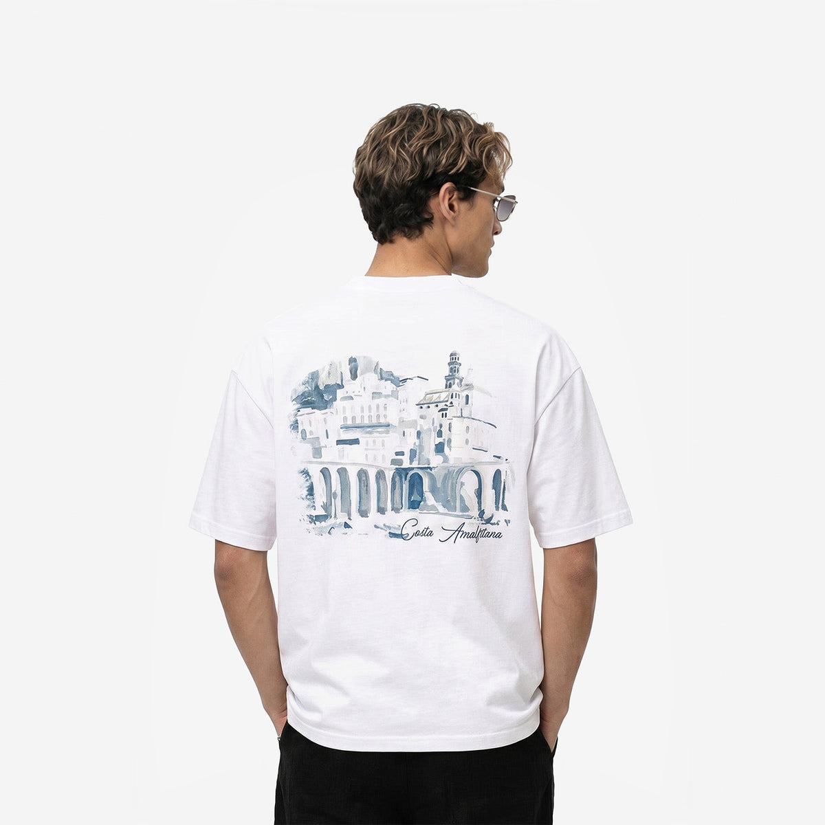 Costa Amalfitana Tee in White – worn by model, back view