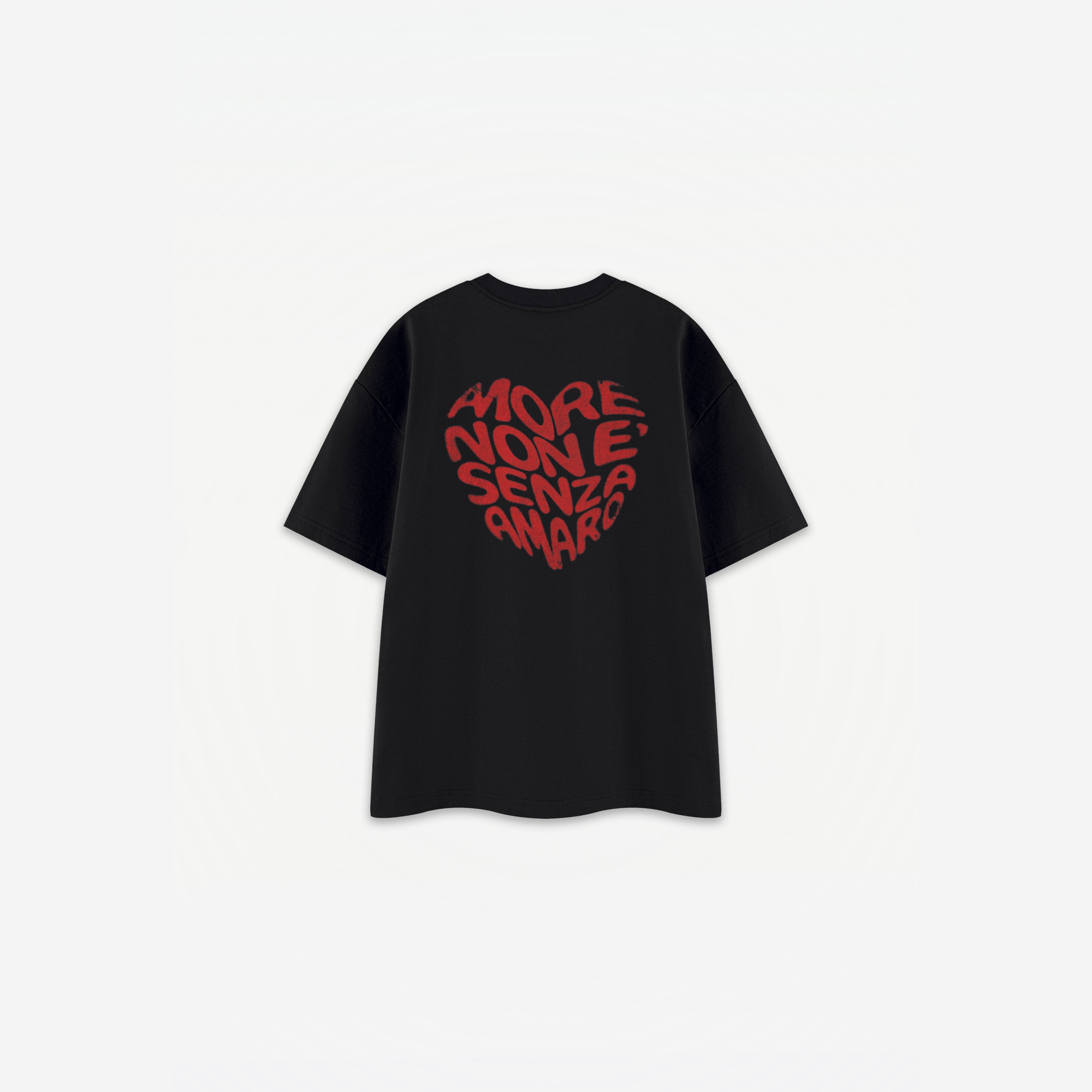 Amore Amore Tee in Black Red – flat lay, back view