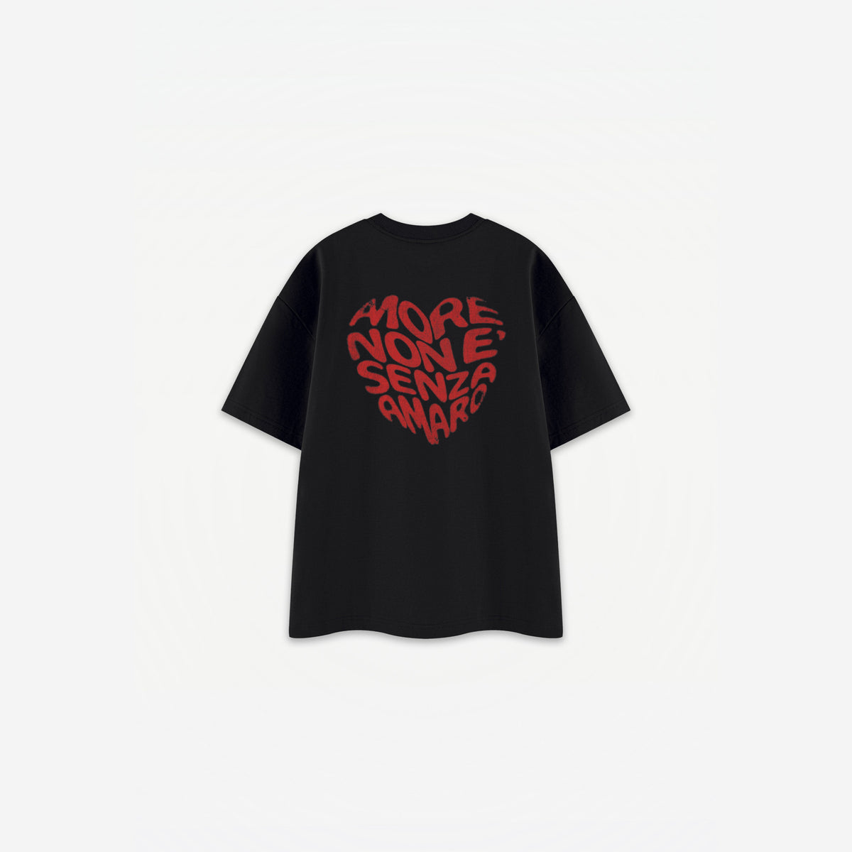 Amore Amore Tee in Black Red – flat lay, back view