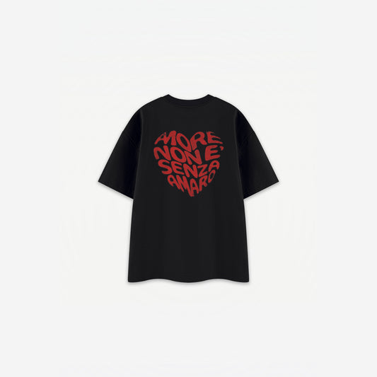 Amore Amore Tee in Black Red – flat lay, back view
