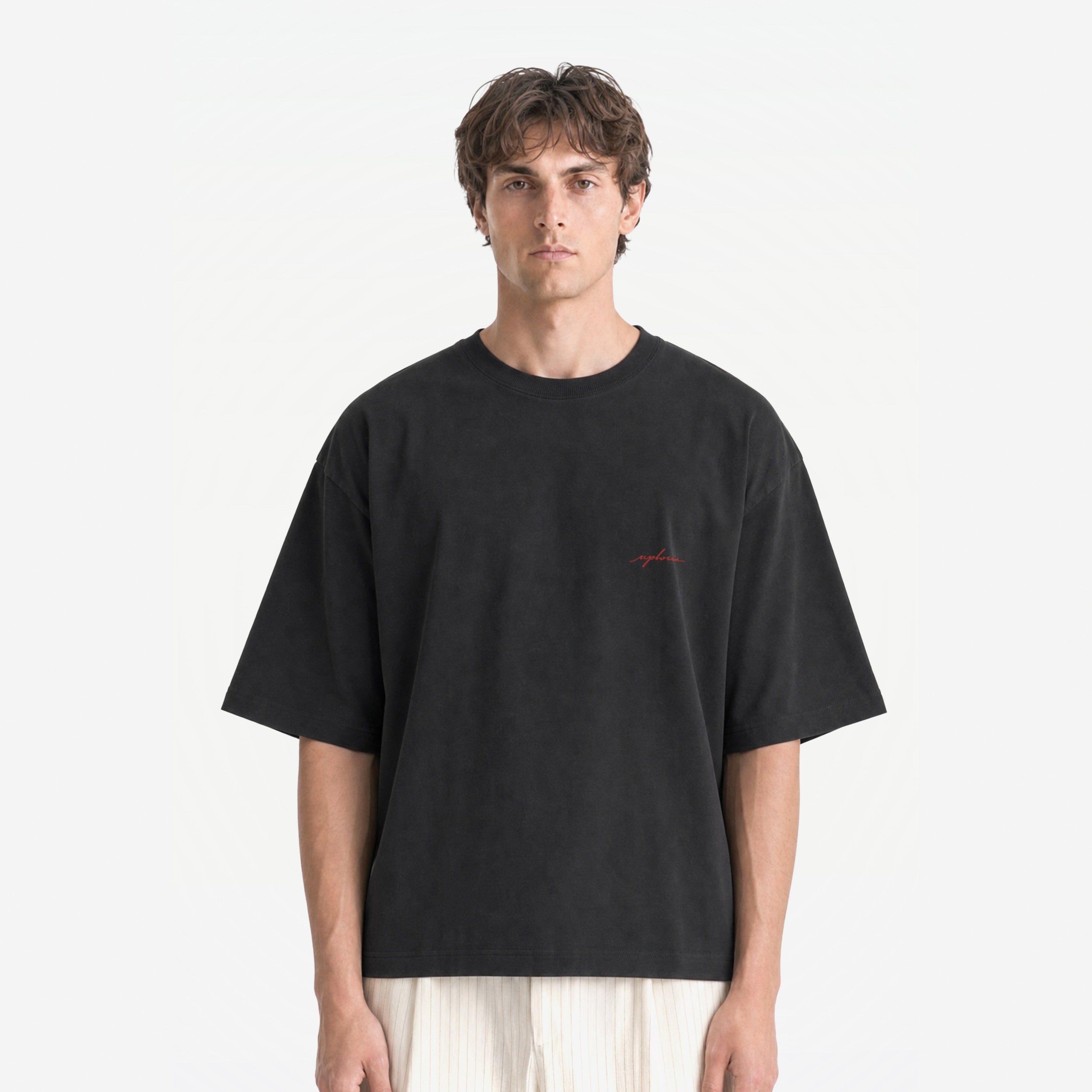 Amore Amore Tee in Black Red – worn by model, front view