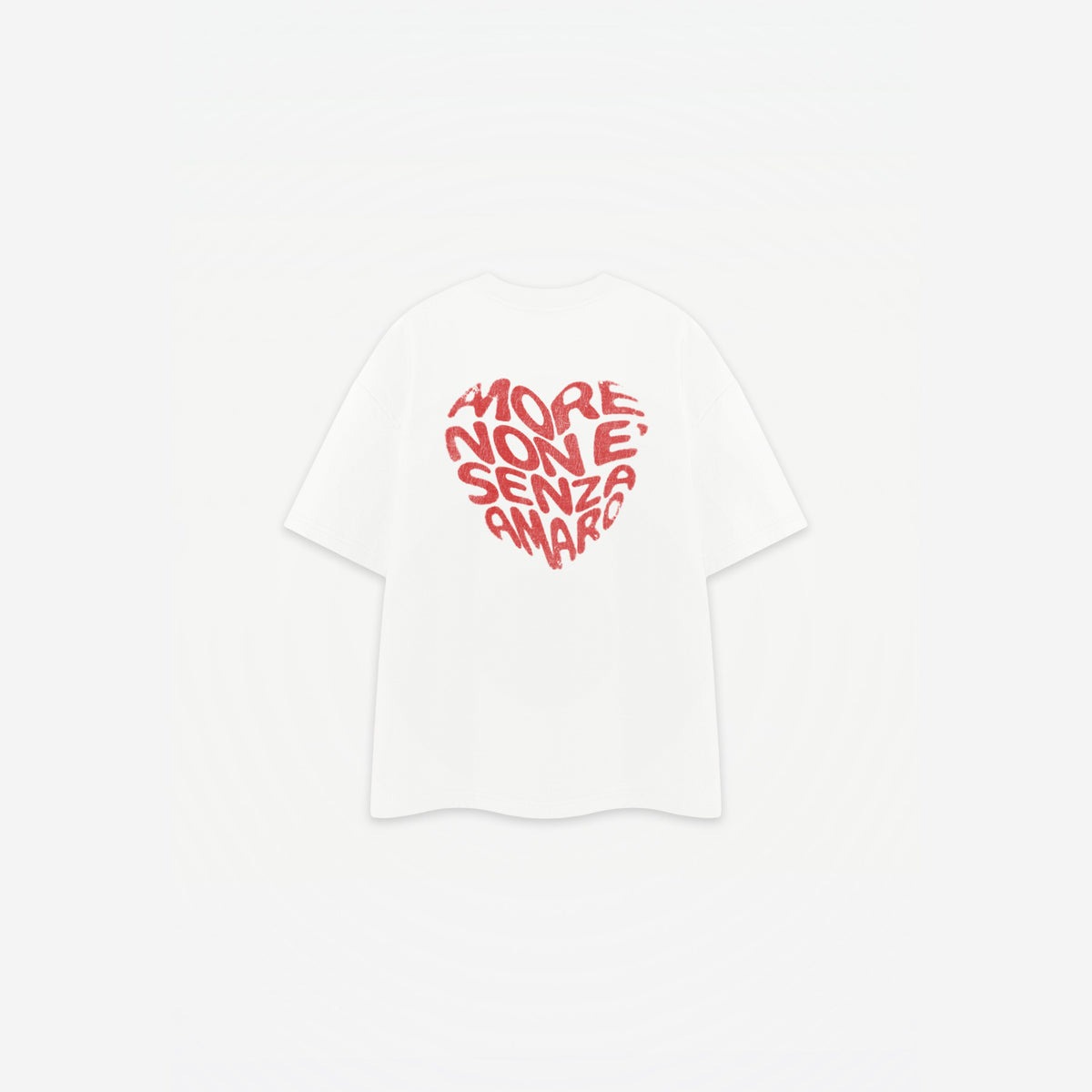 Amore Amore Tee in White Red – flat lay, back view