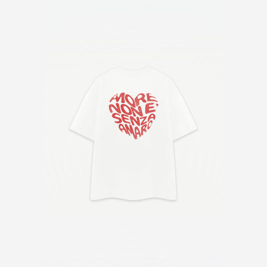 Amore Amore Tee in White Red – flat lay, back view