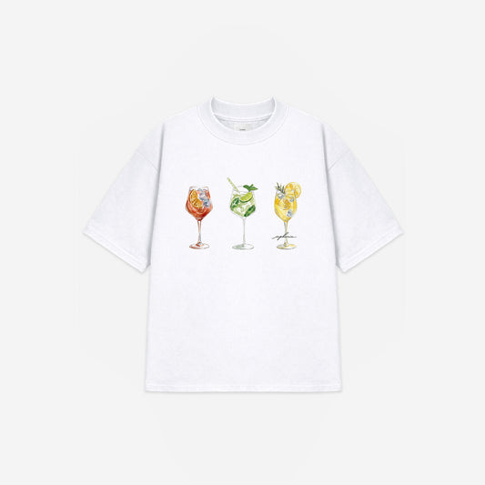 L'aperitivo Tee in White – flat lay, front view