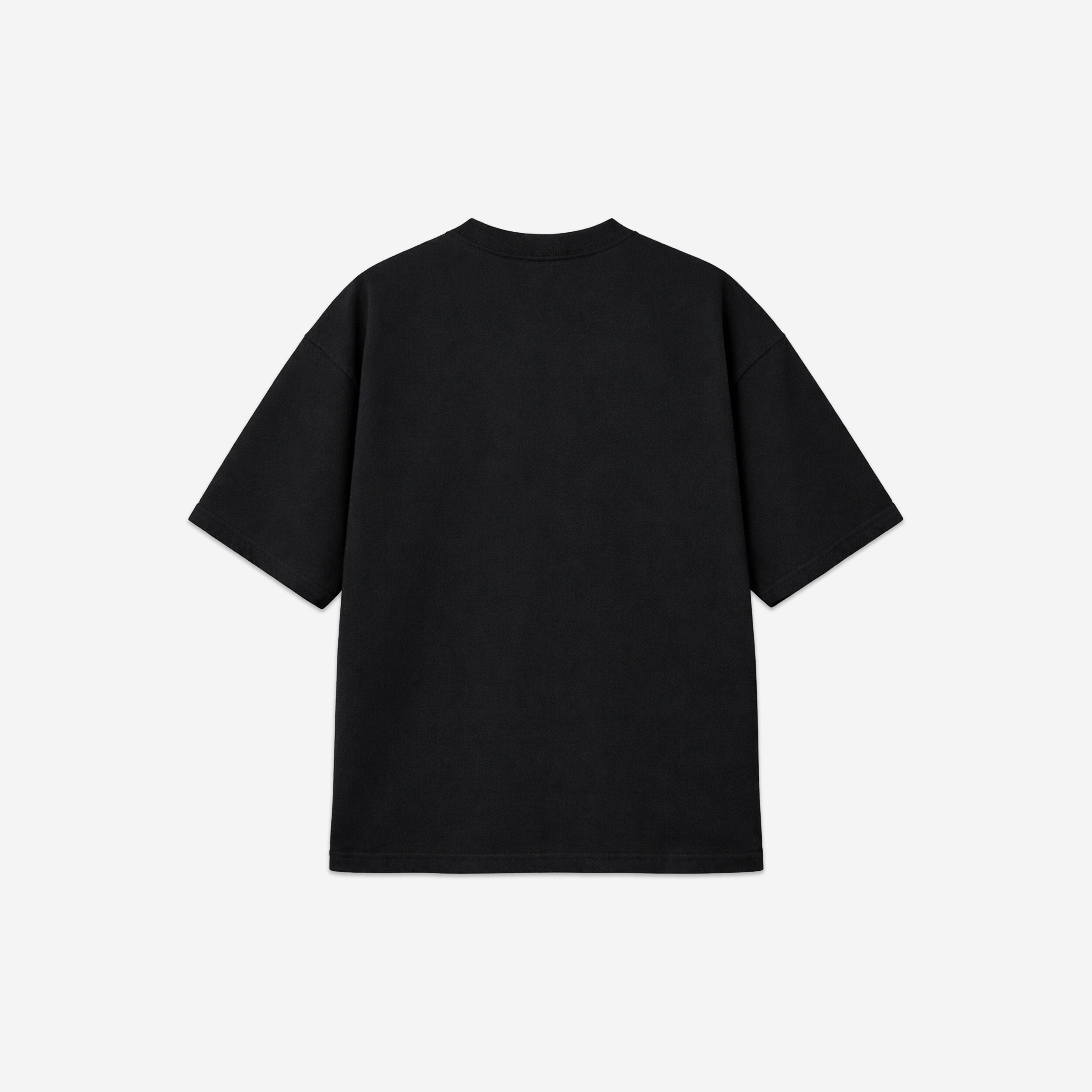 Checkered Logo Heavy Tee in Faded Black – flat lay, back view