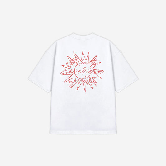 Born To Experience Tee in White – flat lay, back view