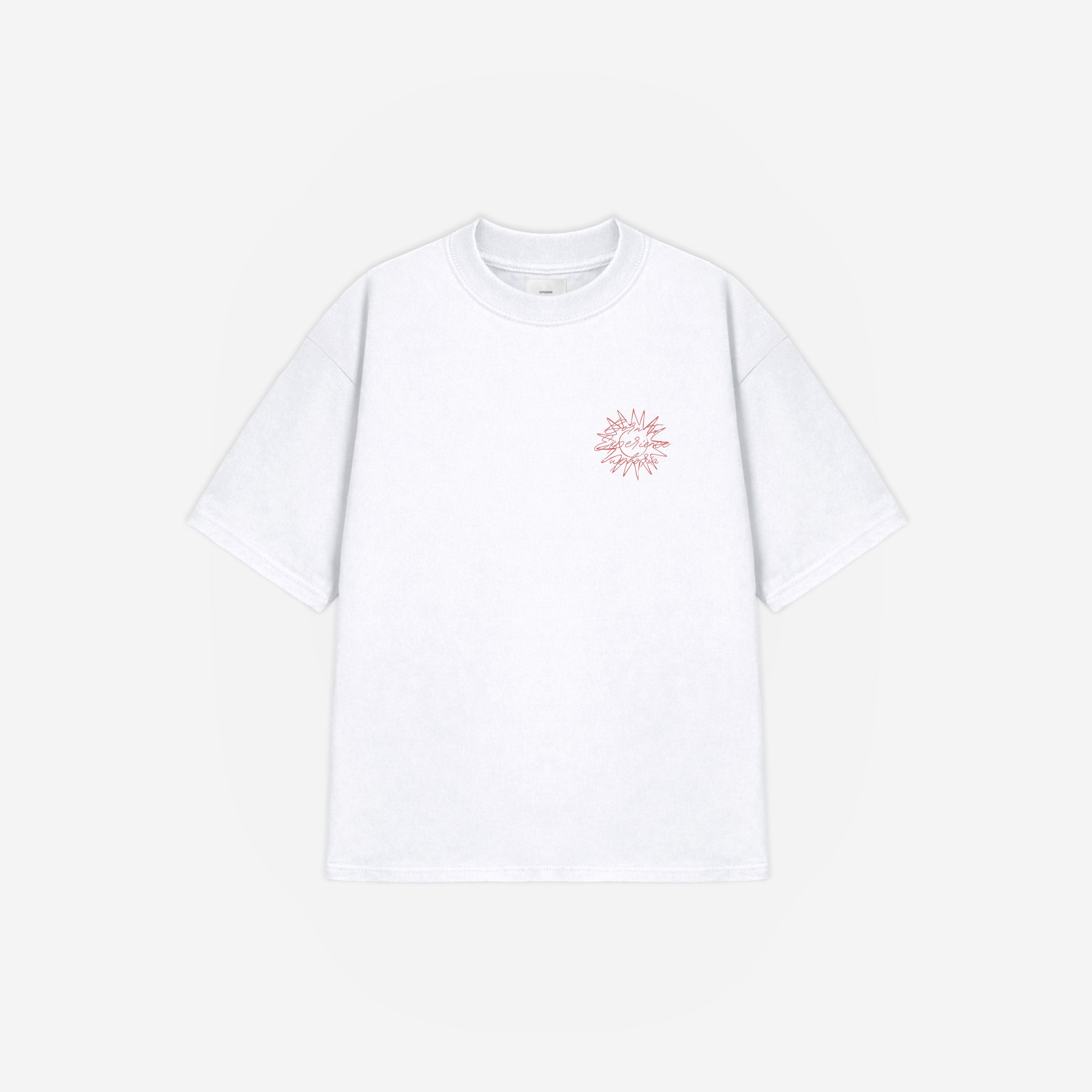 Born To Experience Tee in White – flat lay, front view