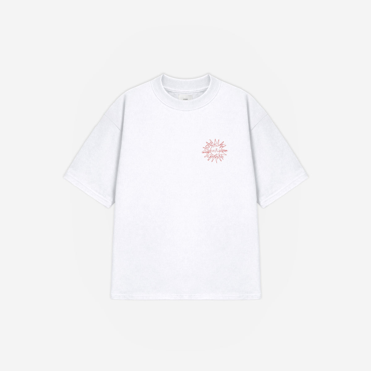 Born To Experience Tee in White – flat lay, front view