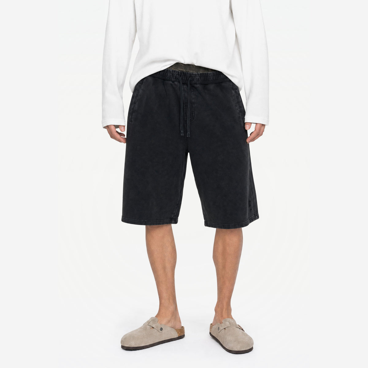 Bosco Camo Shorts – worn by model, front view