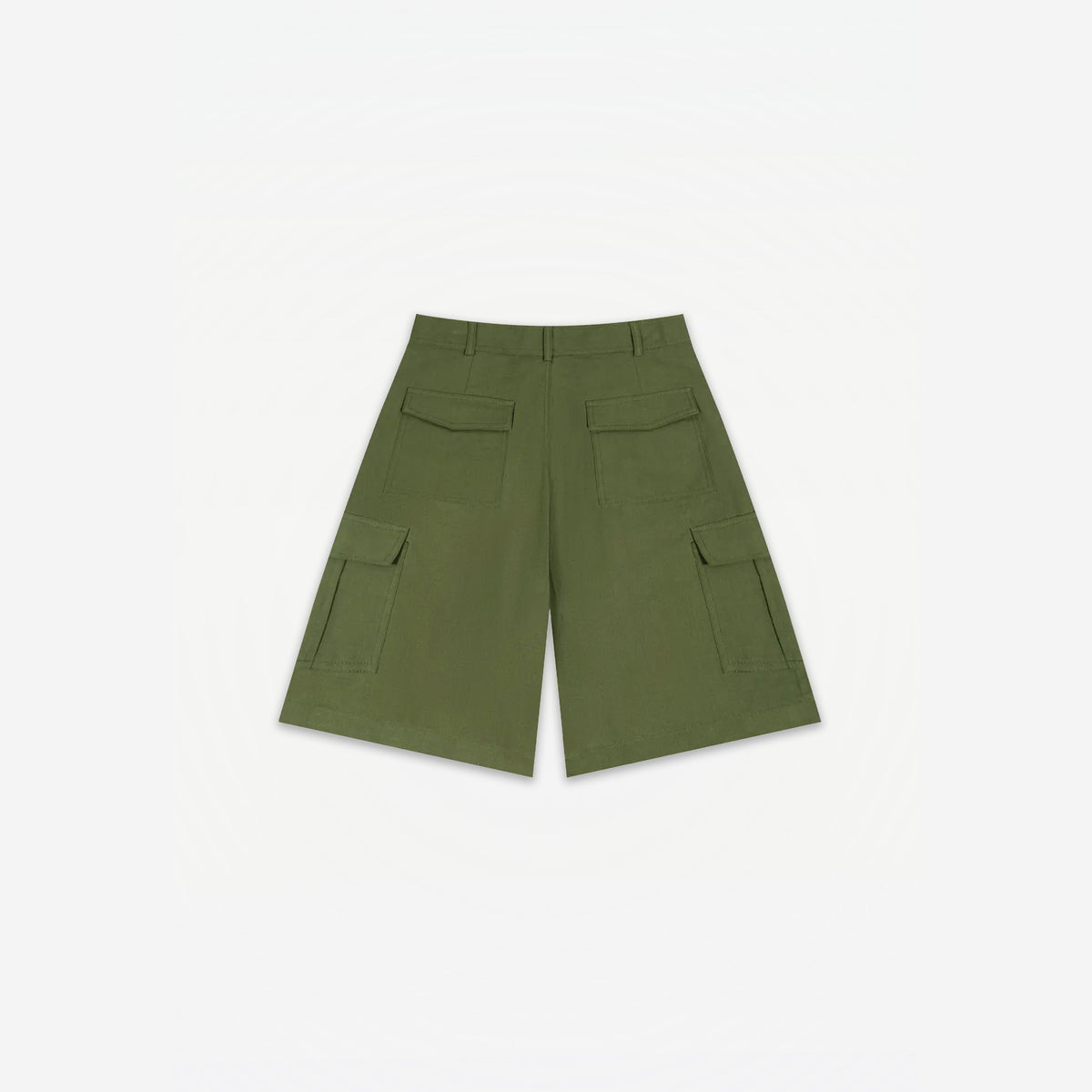 Signature Summer Cargo Shorts in Matcha – flat lay, back view