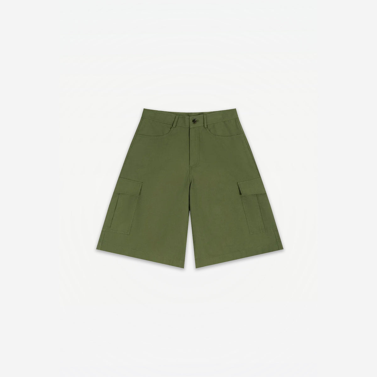 Signature Summer Cargo Shorts in Matcha – flat lay, front view