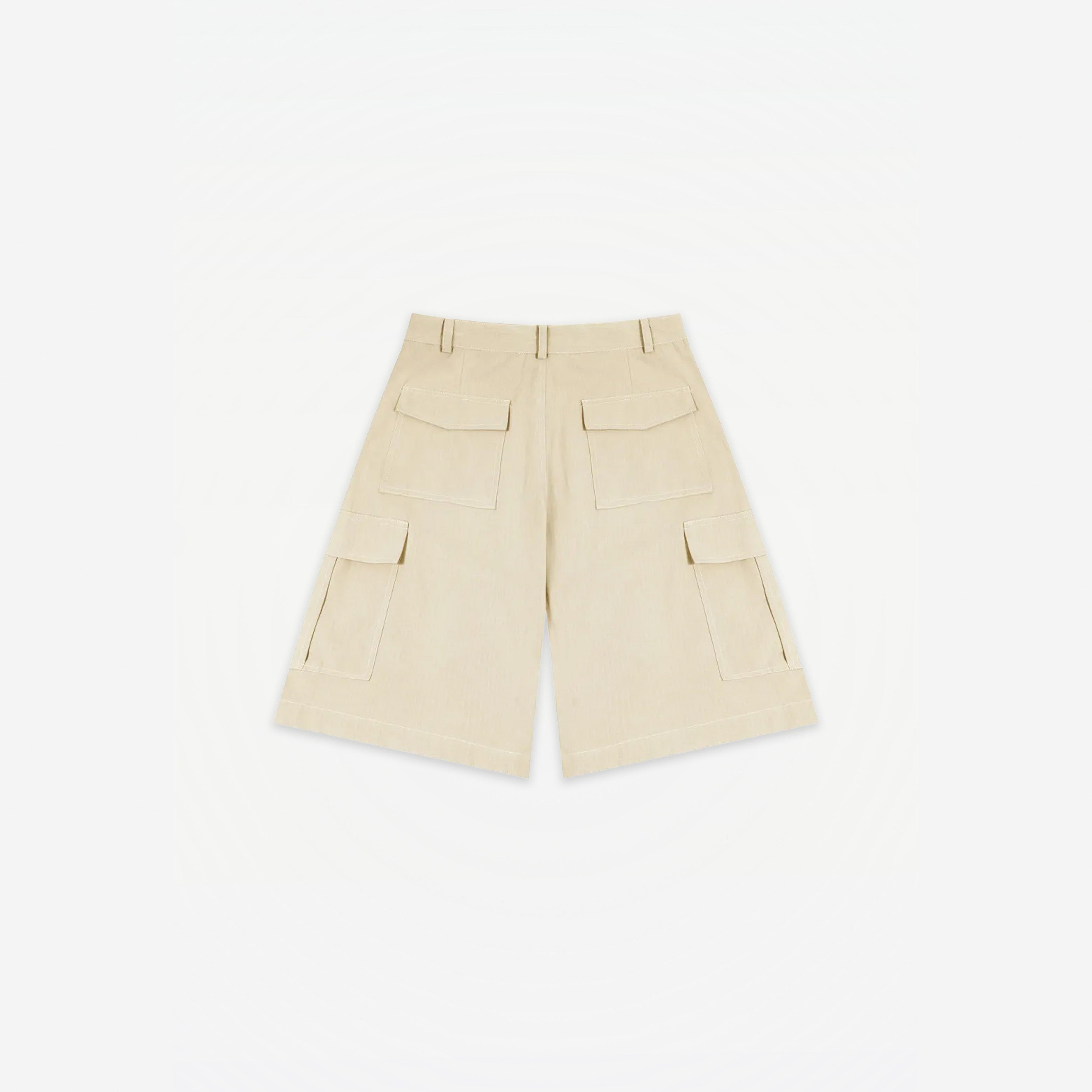 Signature Summer Cargo Shorts in Ivory – flat lay, back view