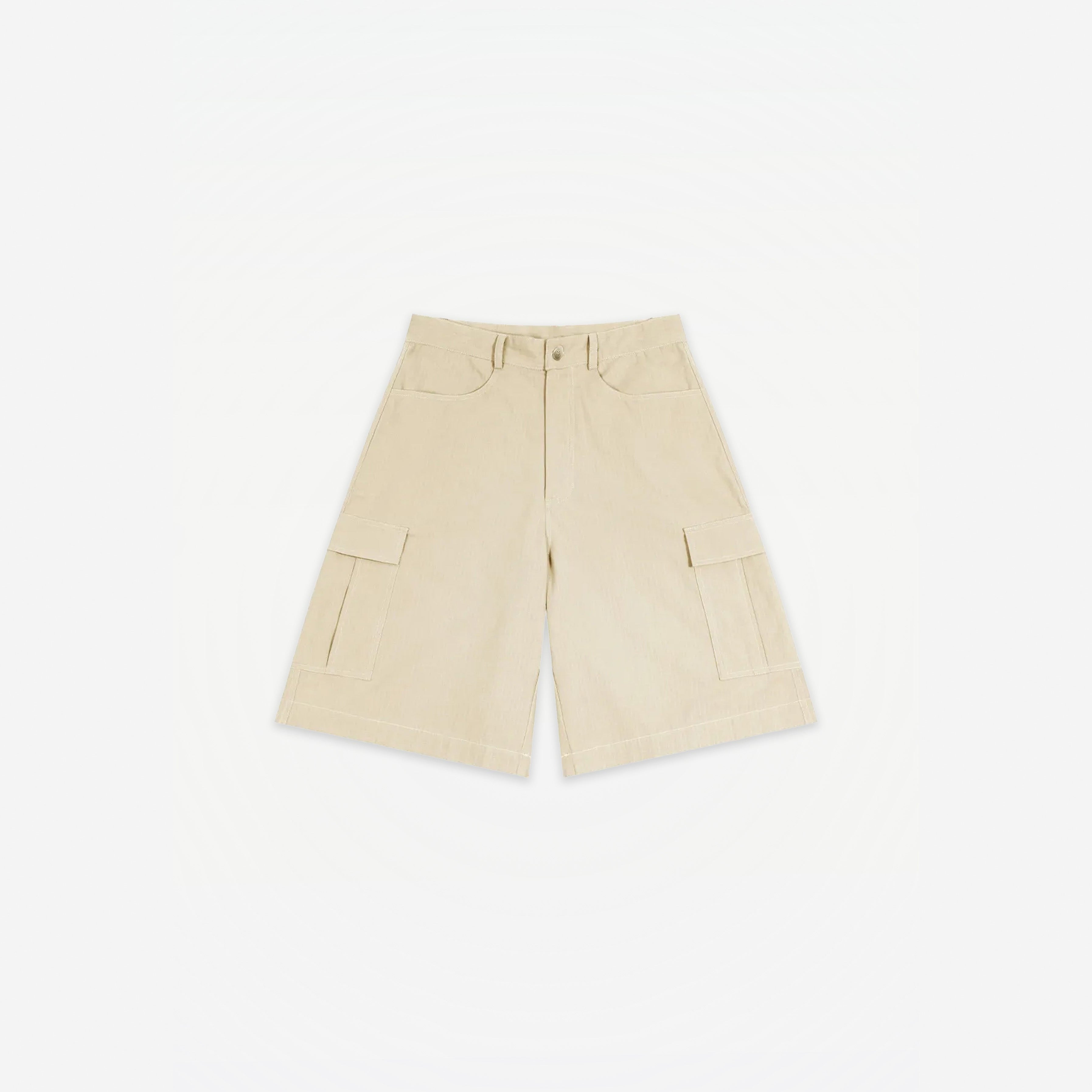 Signature Summer Cargo Shorts in Ivory – flat lay, front view