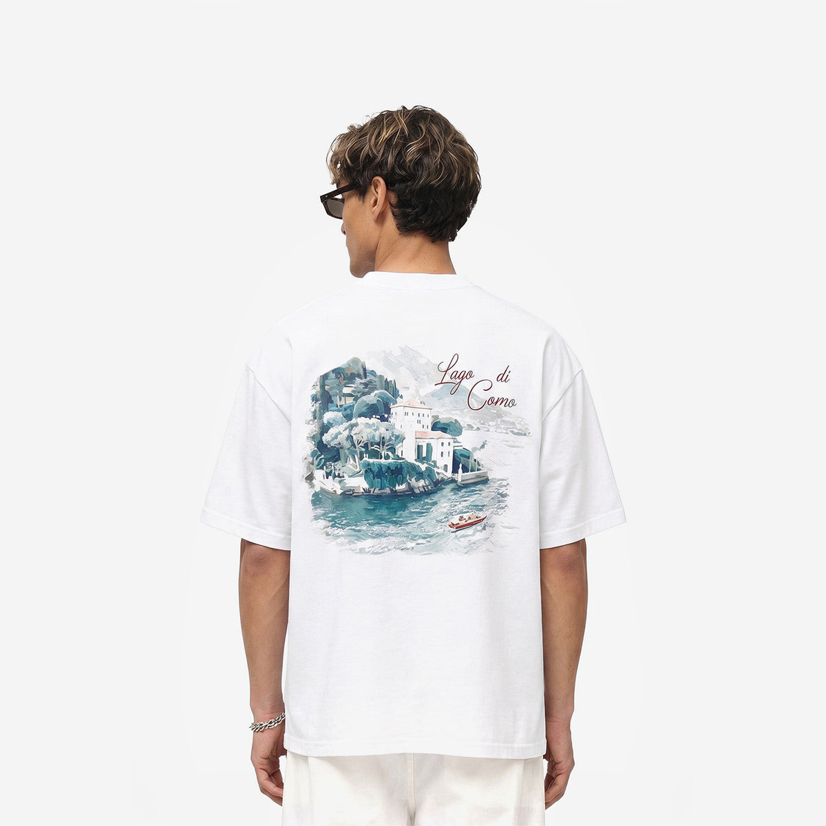Lago Di Como Tee in White – worn by model