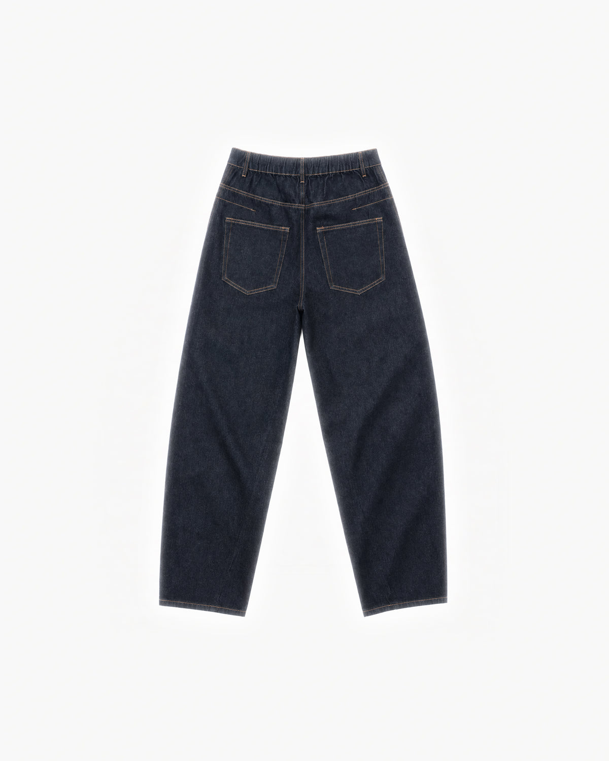 Marlow Tapered Denim in Raw Indigo – flat lay, back view
