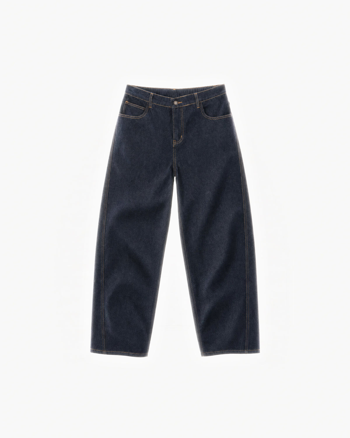 Marlow Tapered Denim in Raw Indigo – flat lay, front view