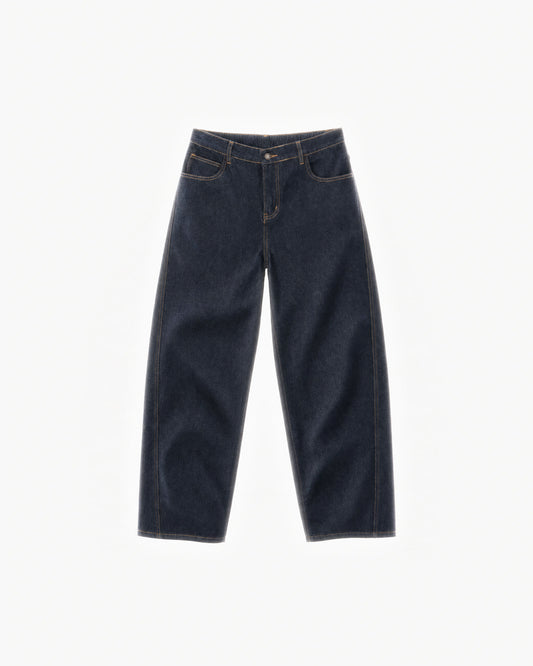 Marlow Tapered Denim in Raw Indigo – flat lay, front view