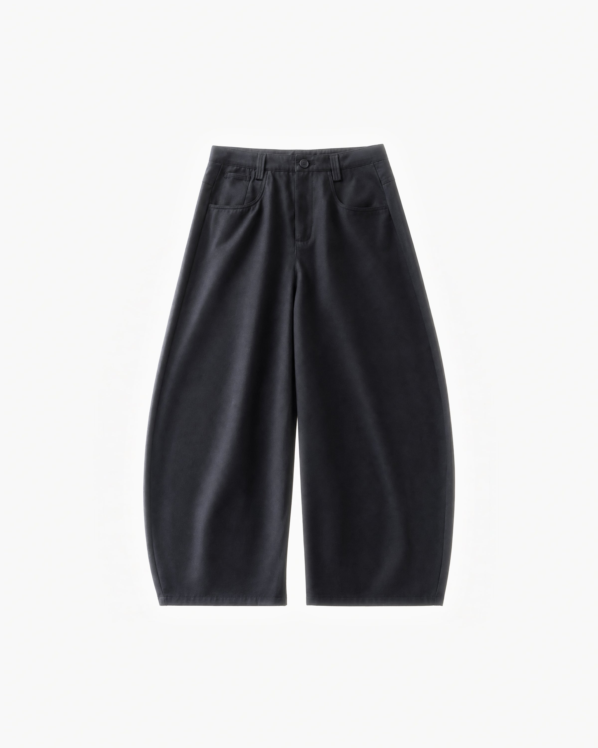 Mayfair Barrel Pant in Black – flat lay, front view