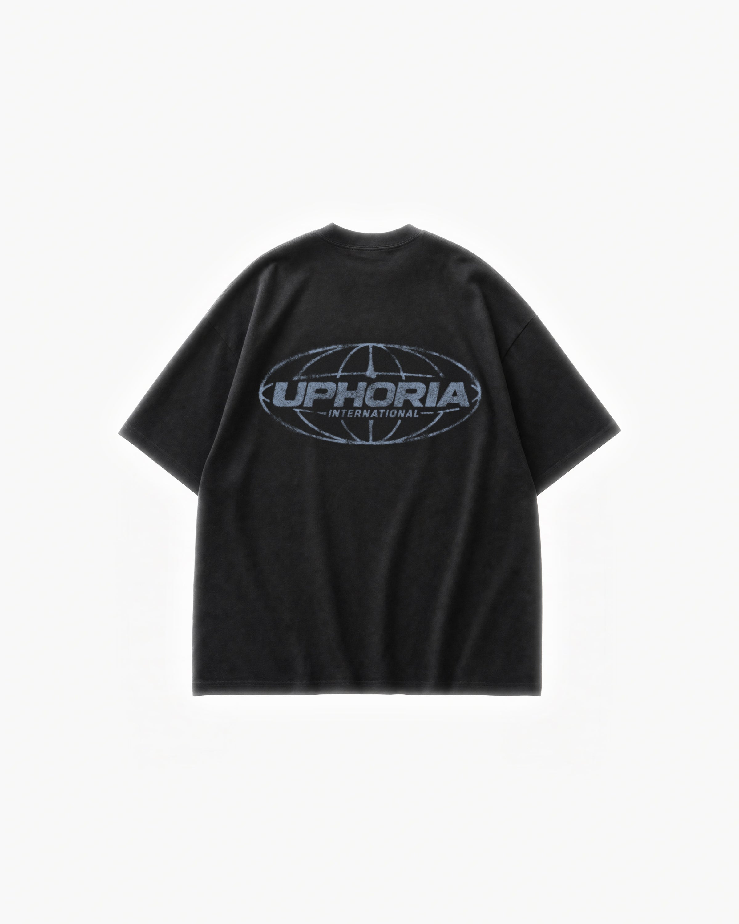 Globe Tee in Black – flat lay, back view