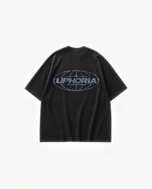 Globe Tee in Black – flat lay, back view