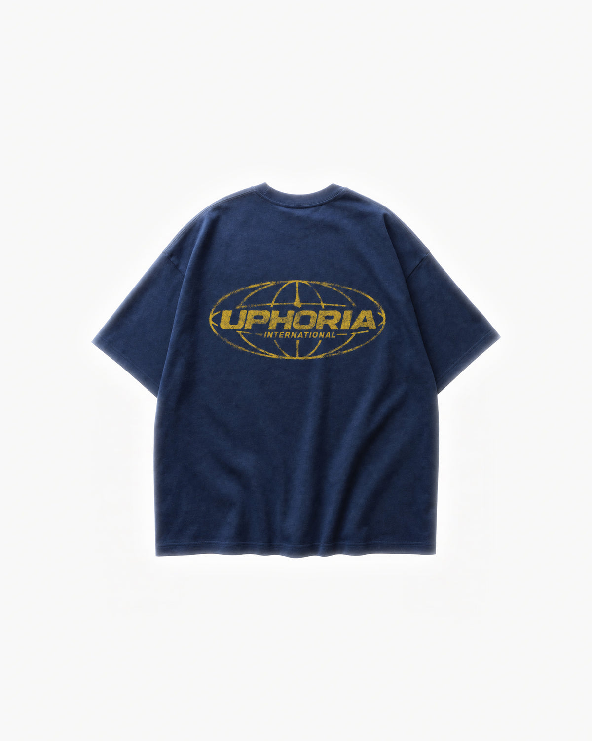 Globe Tee in Navy – flat lay, back view