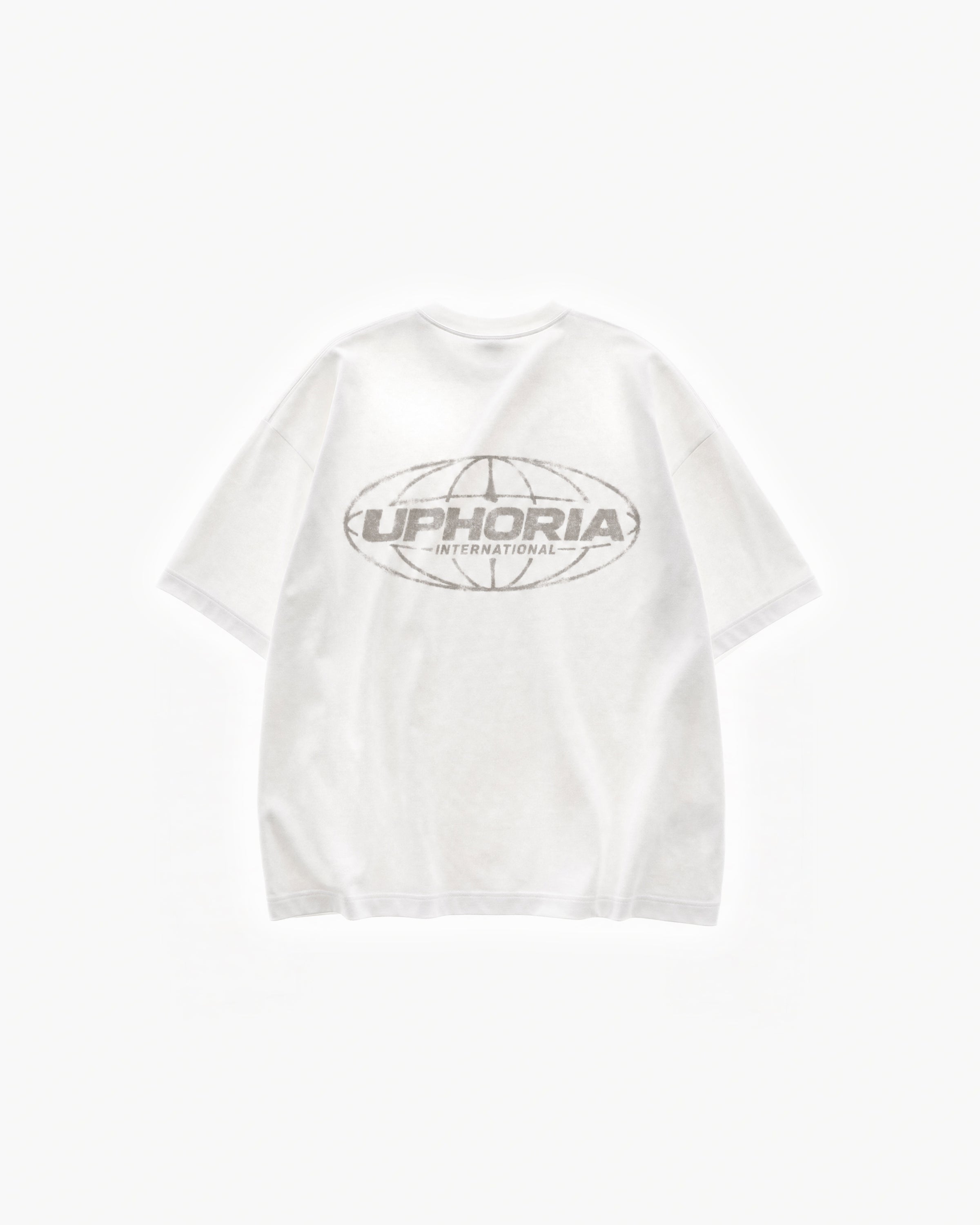 Globe Tee in White – flat lay, back view