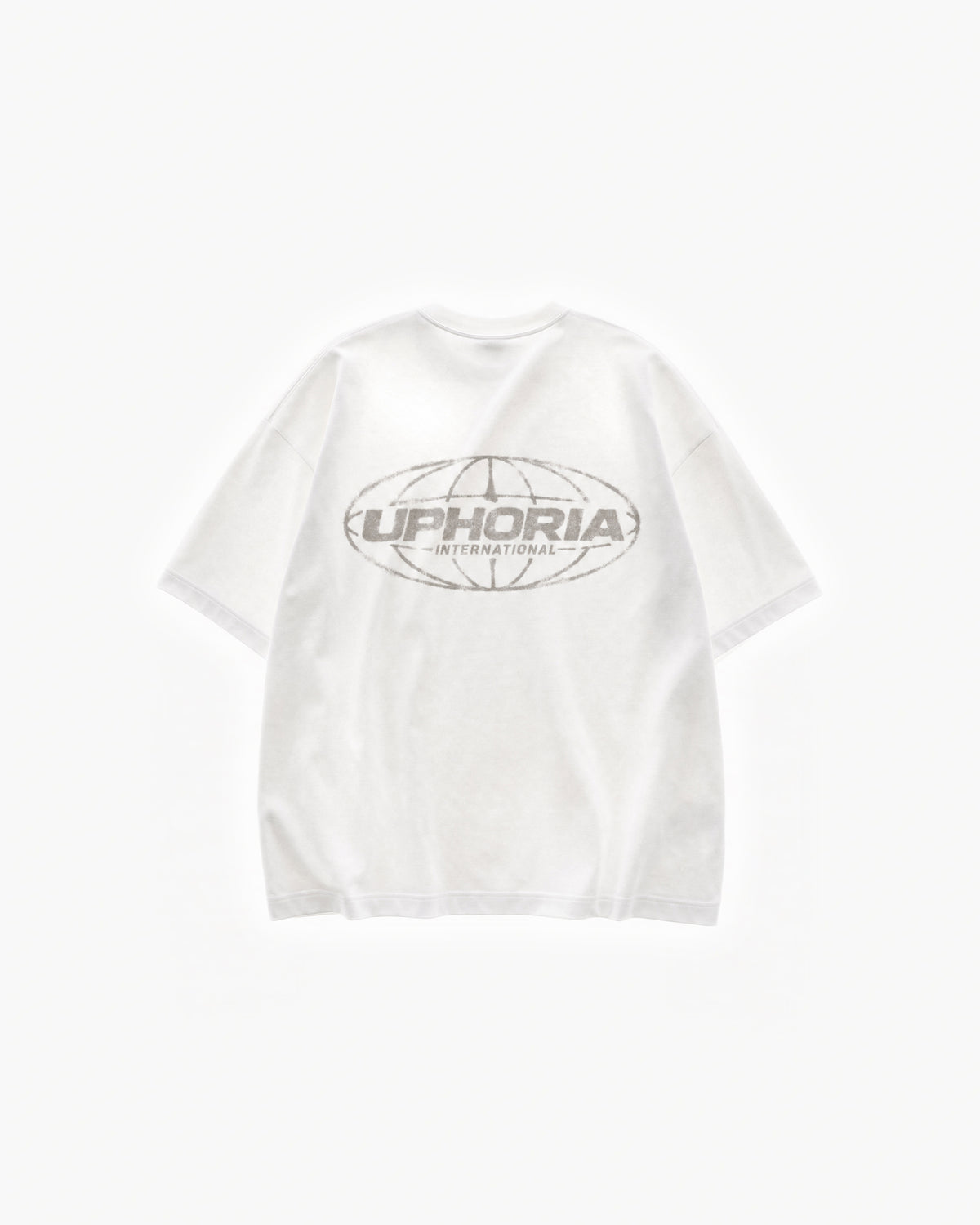 Globe Tee in White – flat lay, back view