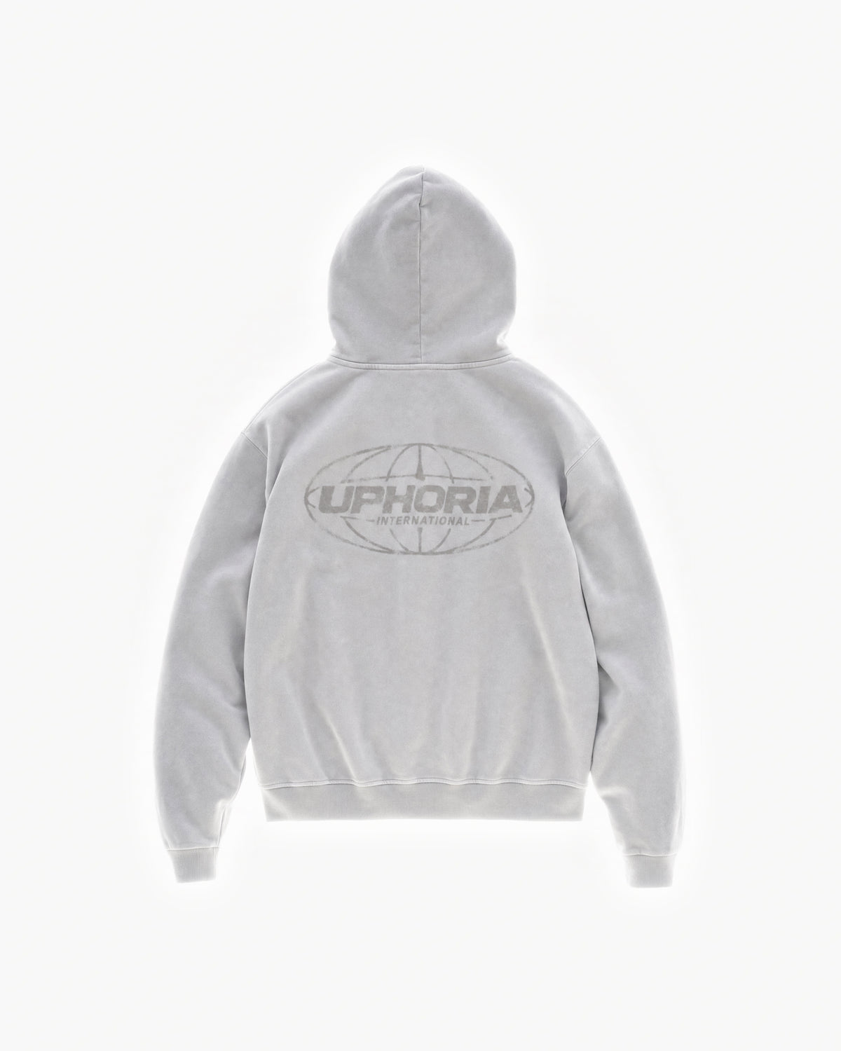 Globe Zip Hoodie in Feather Grey – flat lay, back view