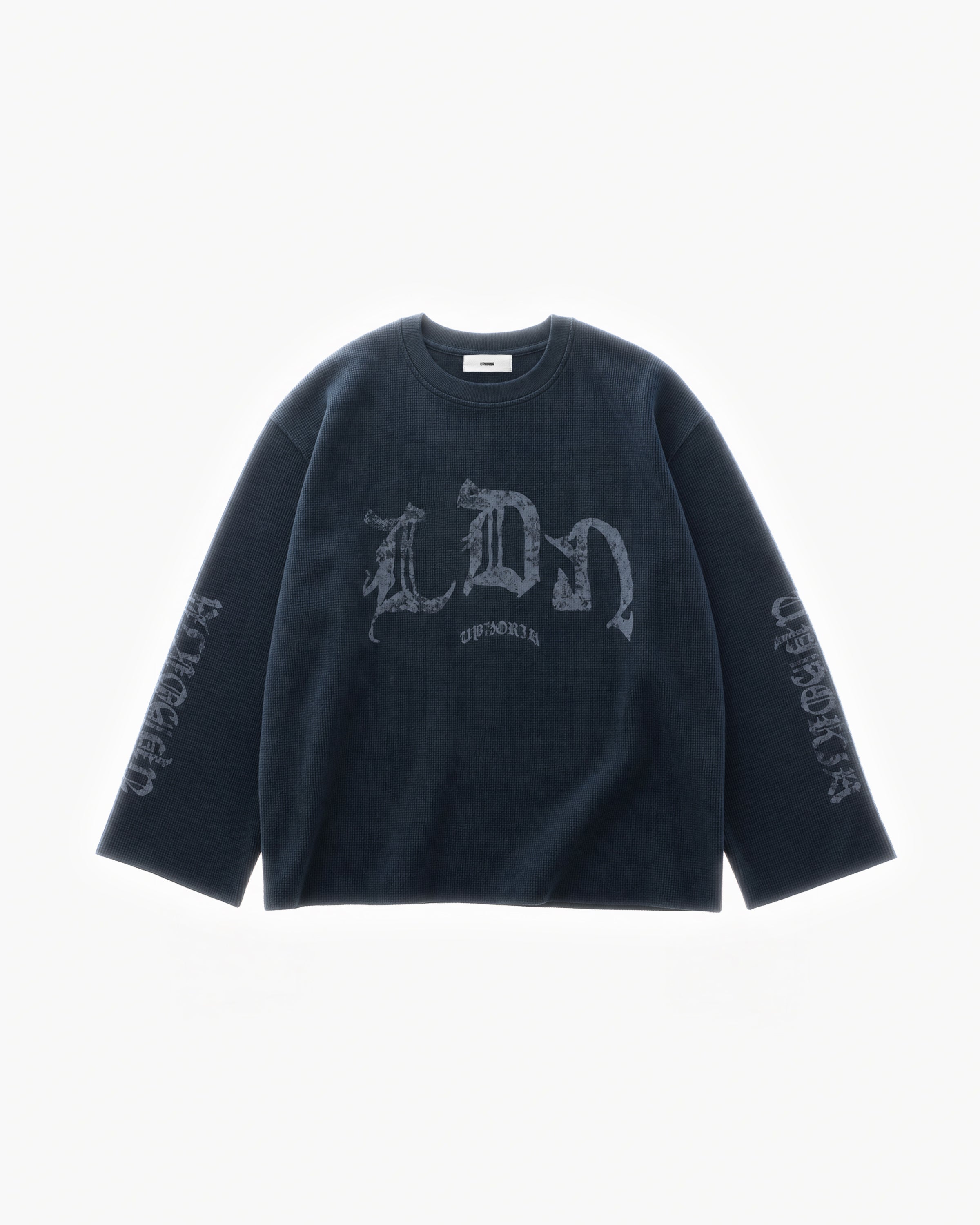 LDN Waffle Long Sleeve in Navy – flat lay, front view