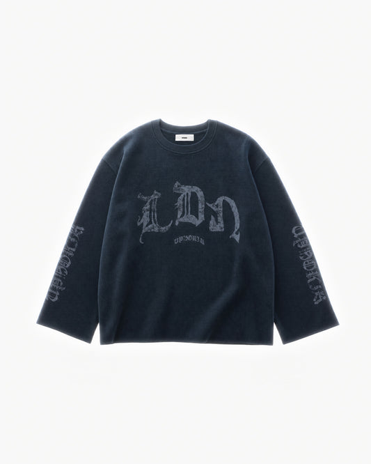 LDN Waffle Long Sleeve in Navy – flat lay, front view