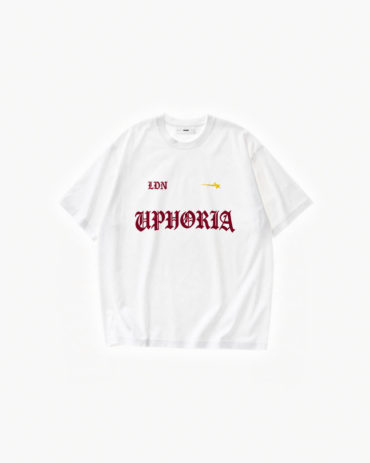LDN Star Tee in White – flat lay, front view