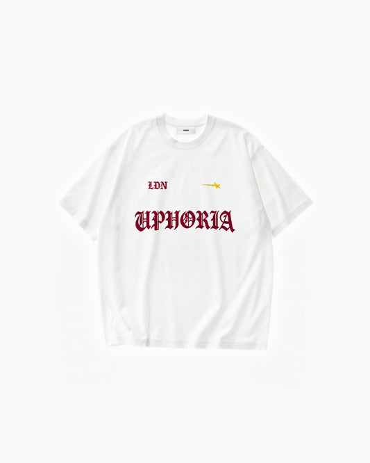 LDN Star Tee in White – flat lay, front view