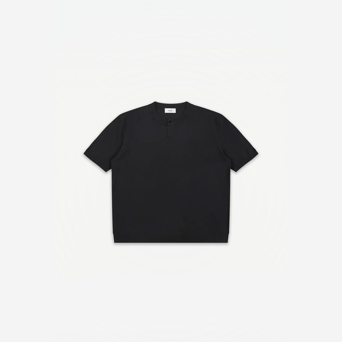 Como Henley Knit Tee in Black – flat lay, front view