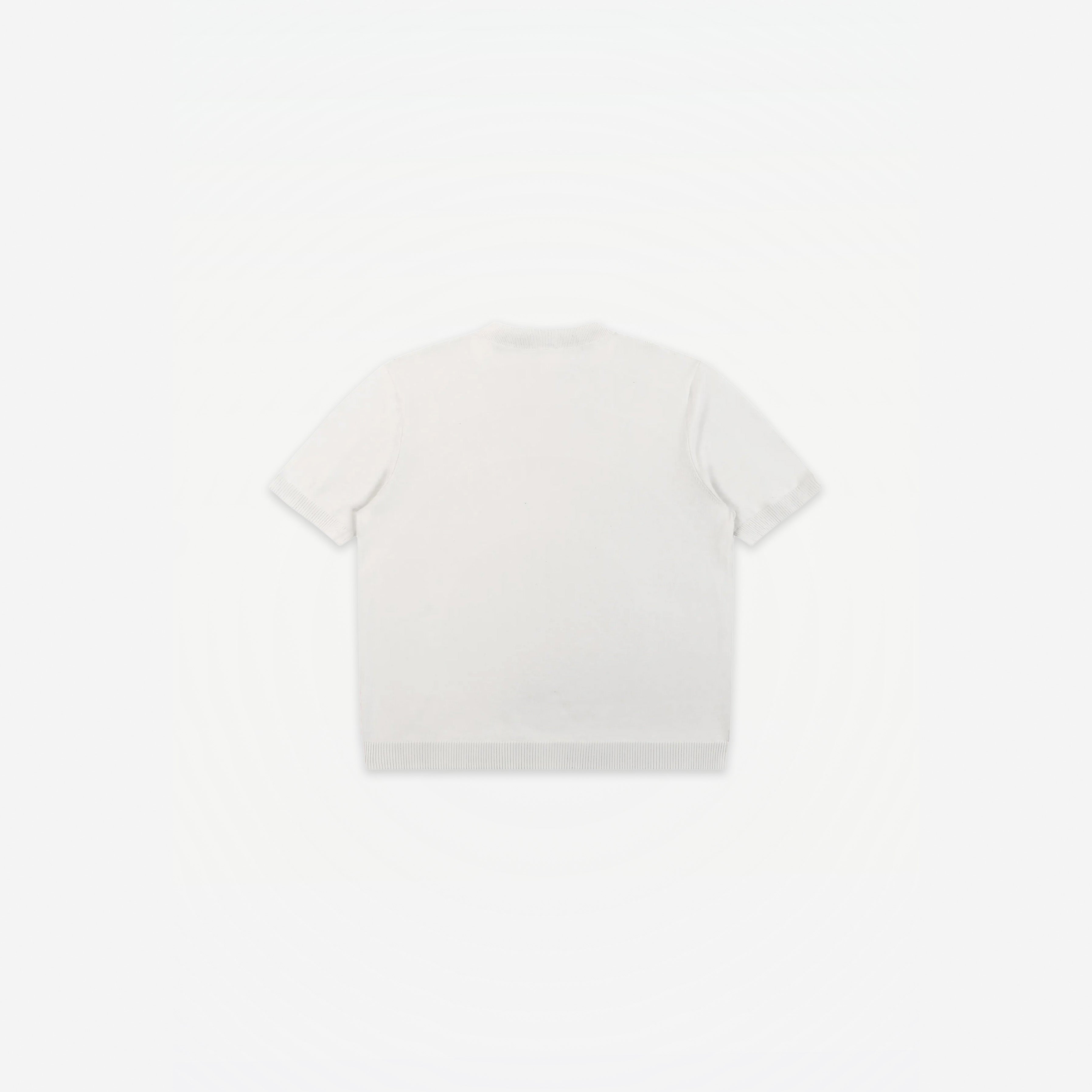 Como Henley Knit Tee in White – flat lay, back view