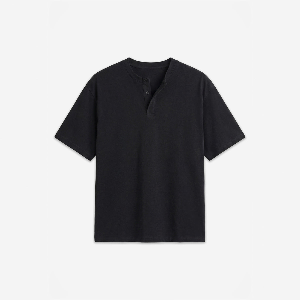Como Henley Tee in Black – flat lay, front view