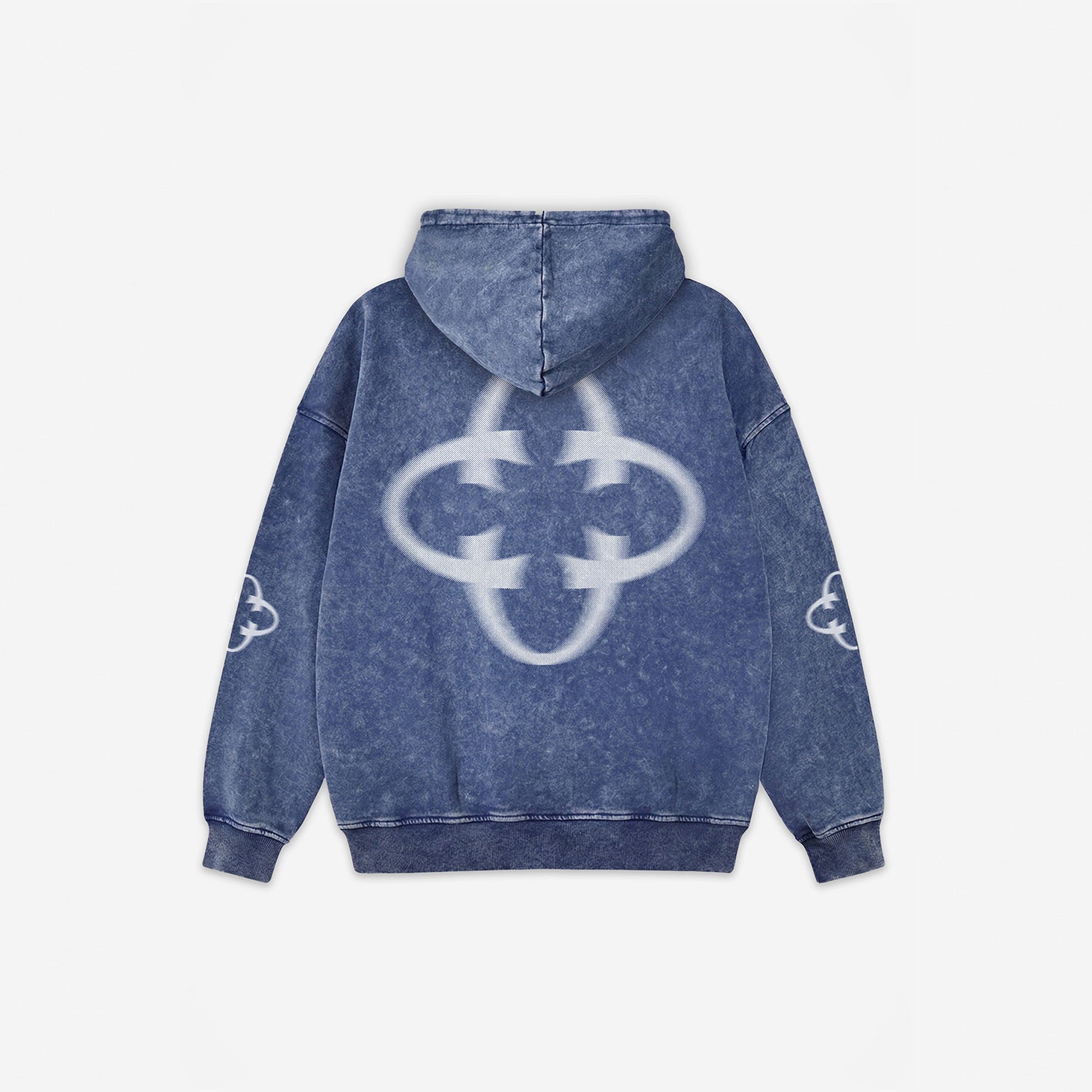Emblem Motion Vintage Hoodie in Snow Blue – flat lay, back view