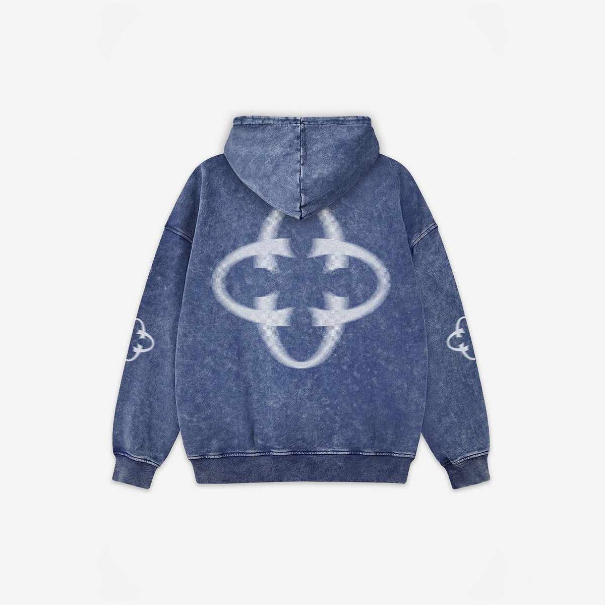 Emblem Motion Vintage Hoodie in Snow Blue – flat lay, back view
