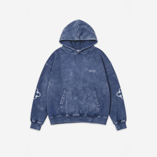 Emblem Motion Vintage Hoodie in Snow Blue – flat lay, front view