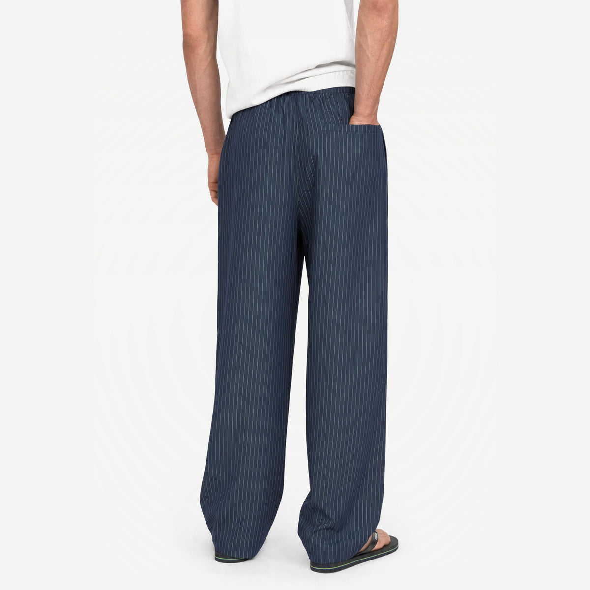 Marina Ultralight Striped Pants in Blue – worn by model, back view