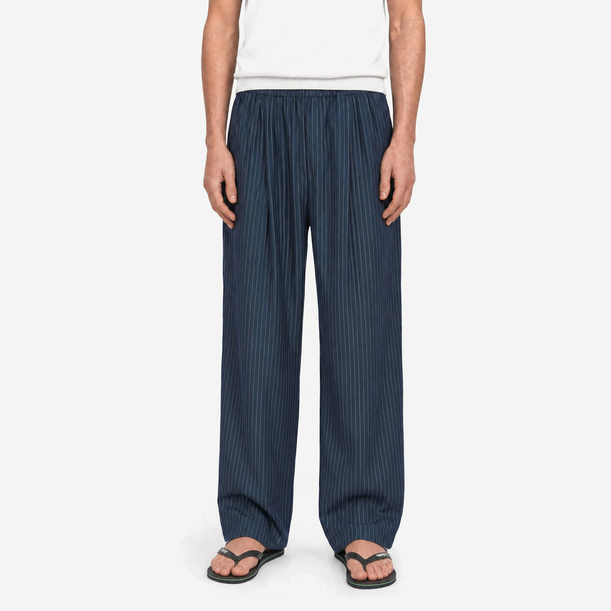 Marina Ultralight Striped Pants in Blue – worn by model, front view