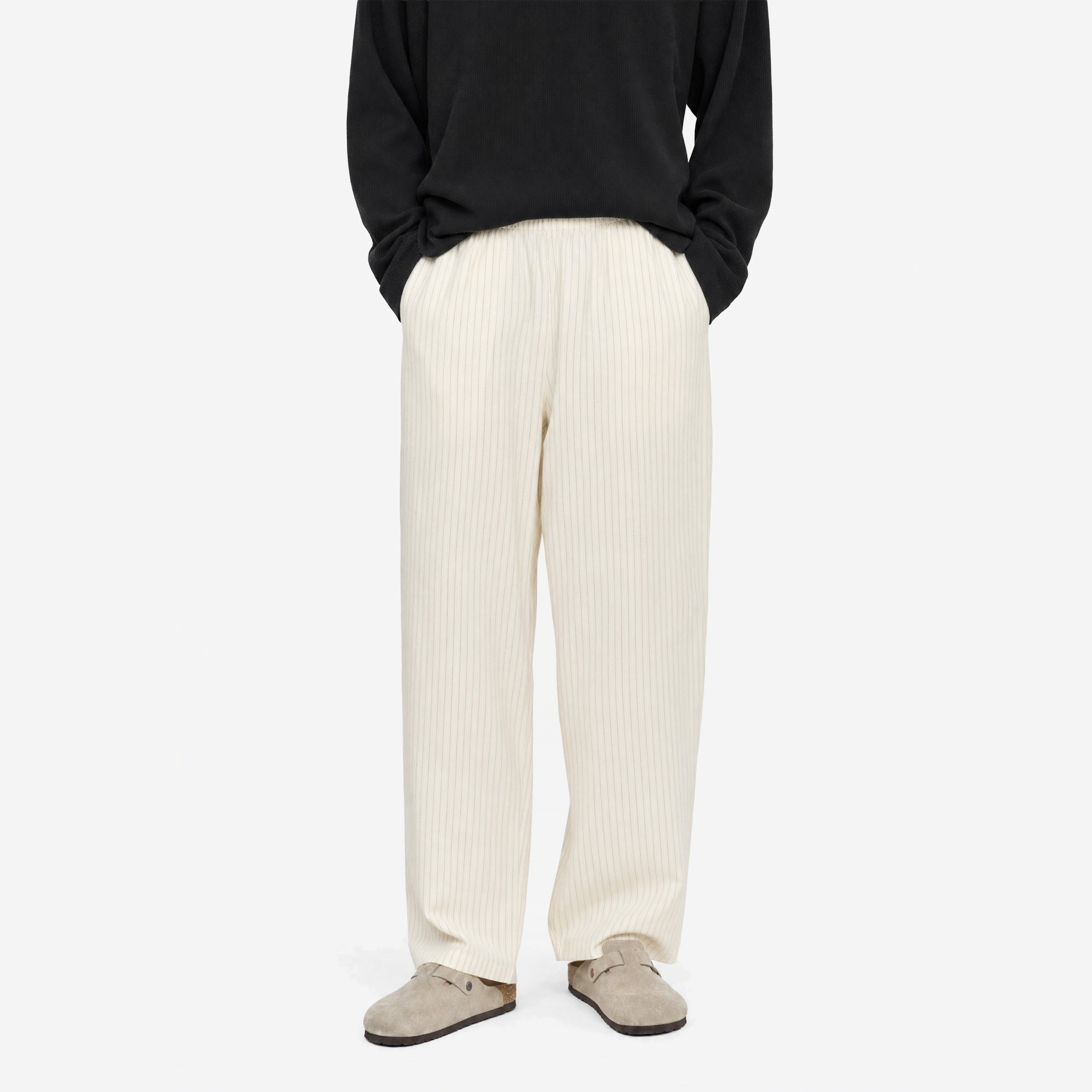 Marina Ultralight Striped Pants in White – worn by model, front view