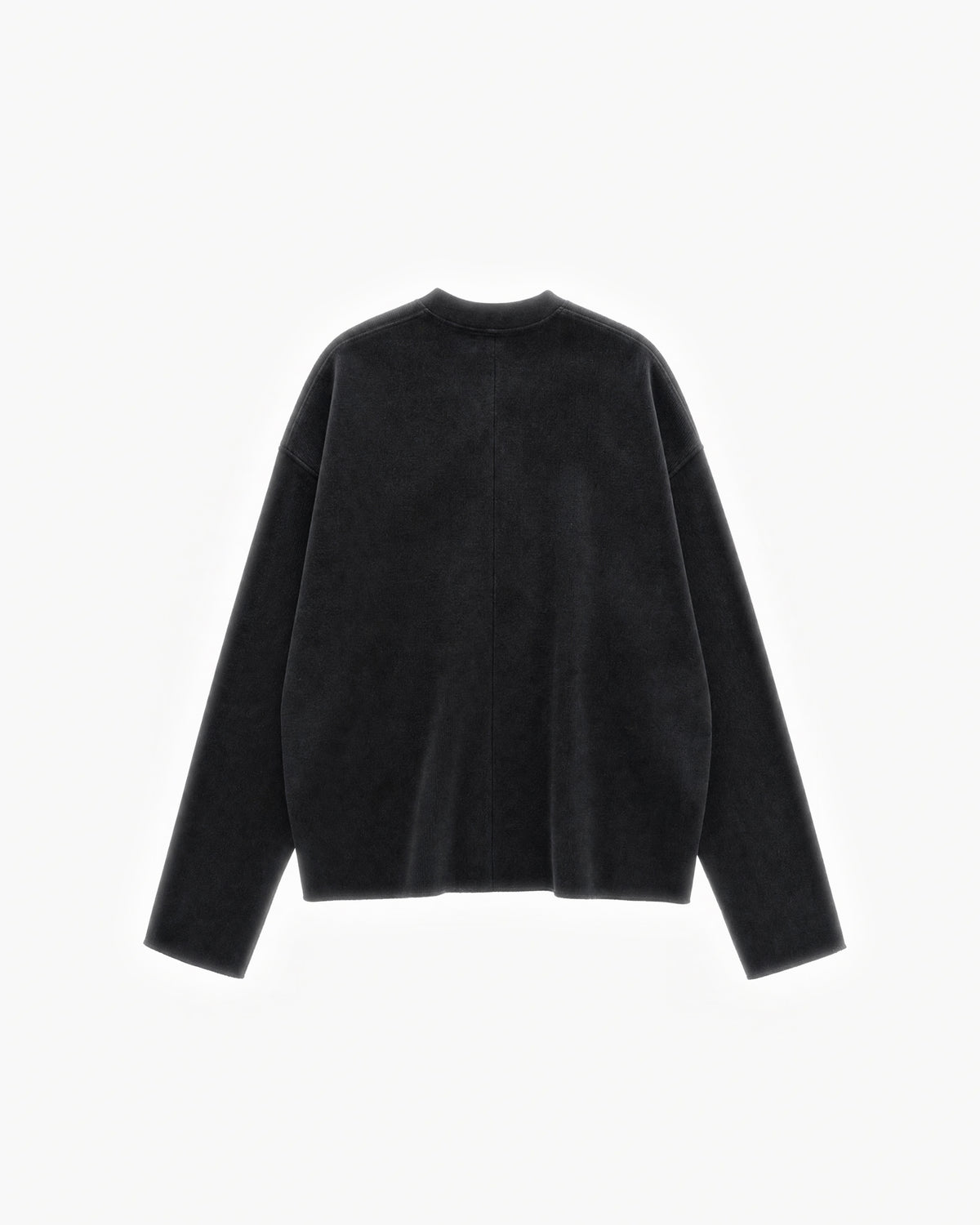 Raw Edge Long Sleeve Tee in Jet Black – flat lay, back view