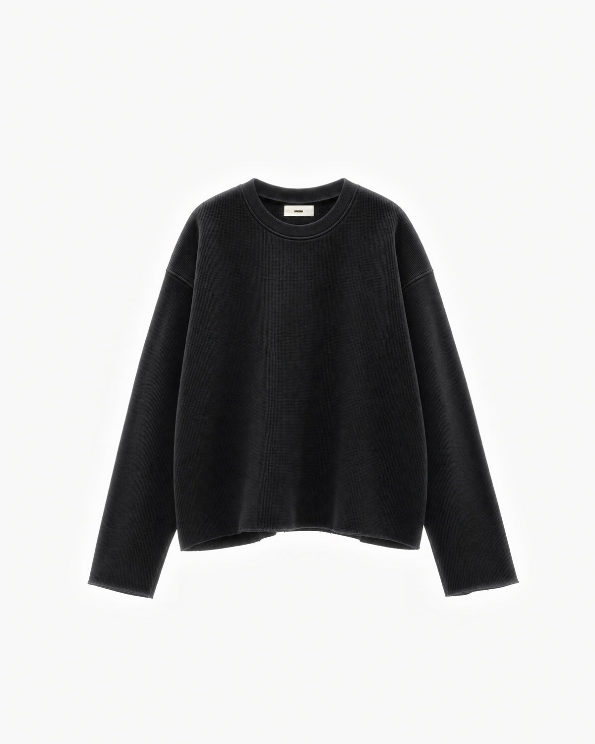 Raw Edge Long Sleeve Tee in Jet Black – flat lay, front view