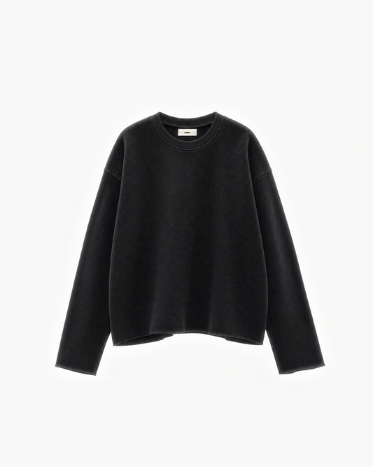 Raw Edge Long Sleeve Tee in Jet Black – flat lay, front view