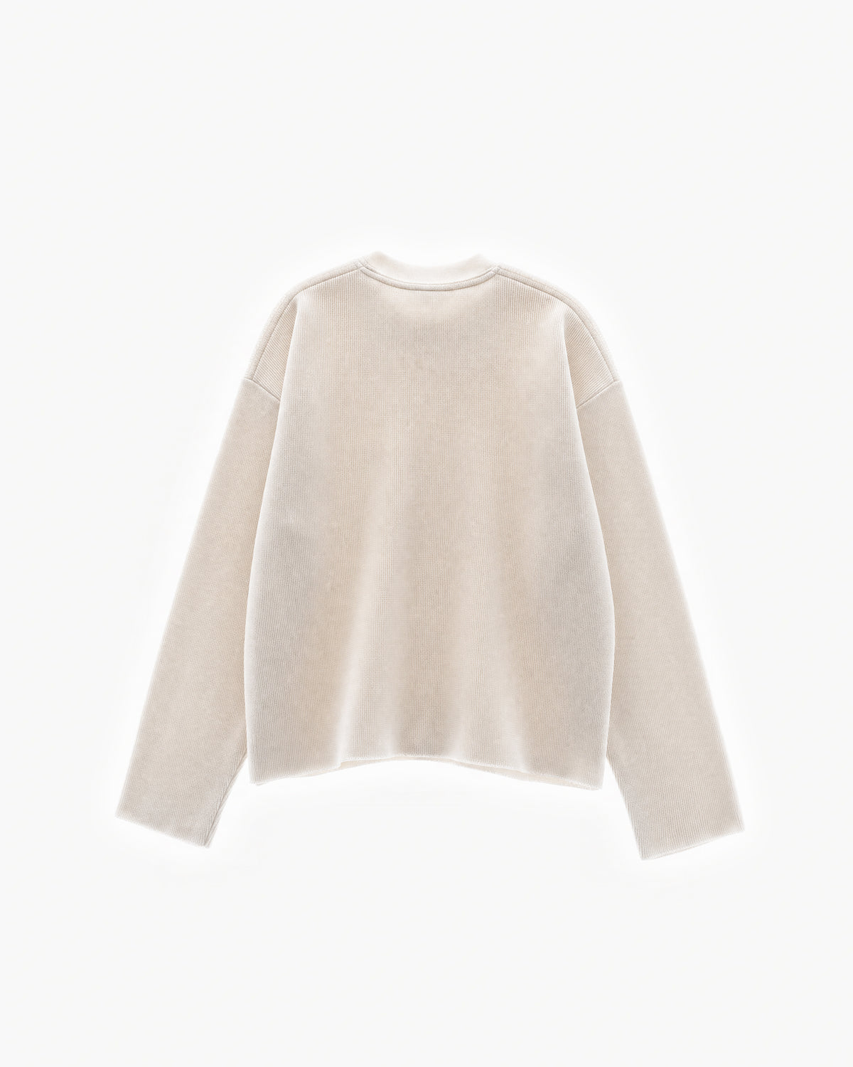 Raw Edge Long Sleeve Tee in Light Apricot – flat lay, back view