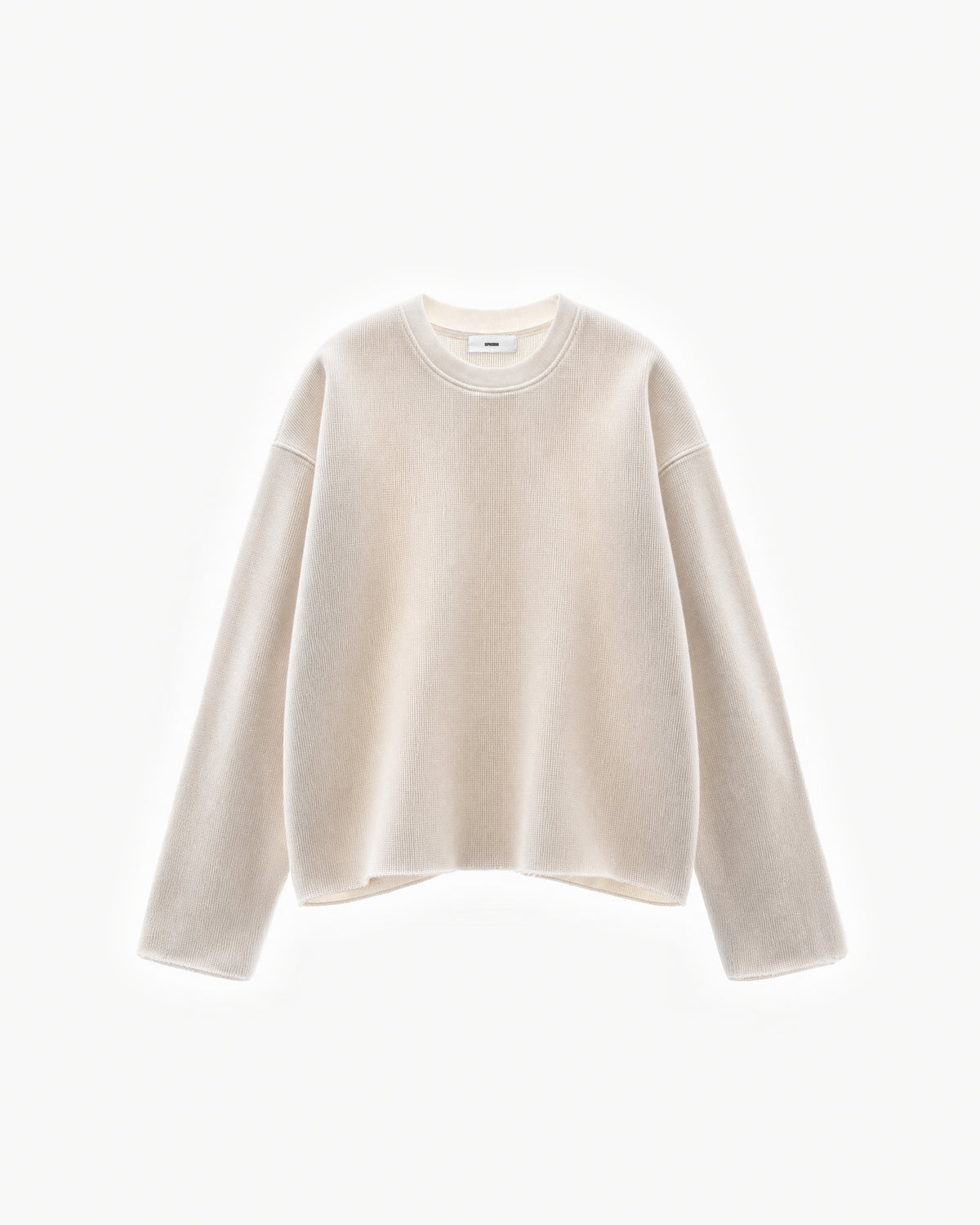 Raw Edge Long Sleeve Tee in Light Apricot – flat lay, front view