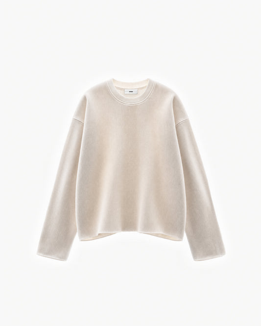 Raw Edge Long Sleeve Tee in Light Apricot – flat lay, front view