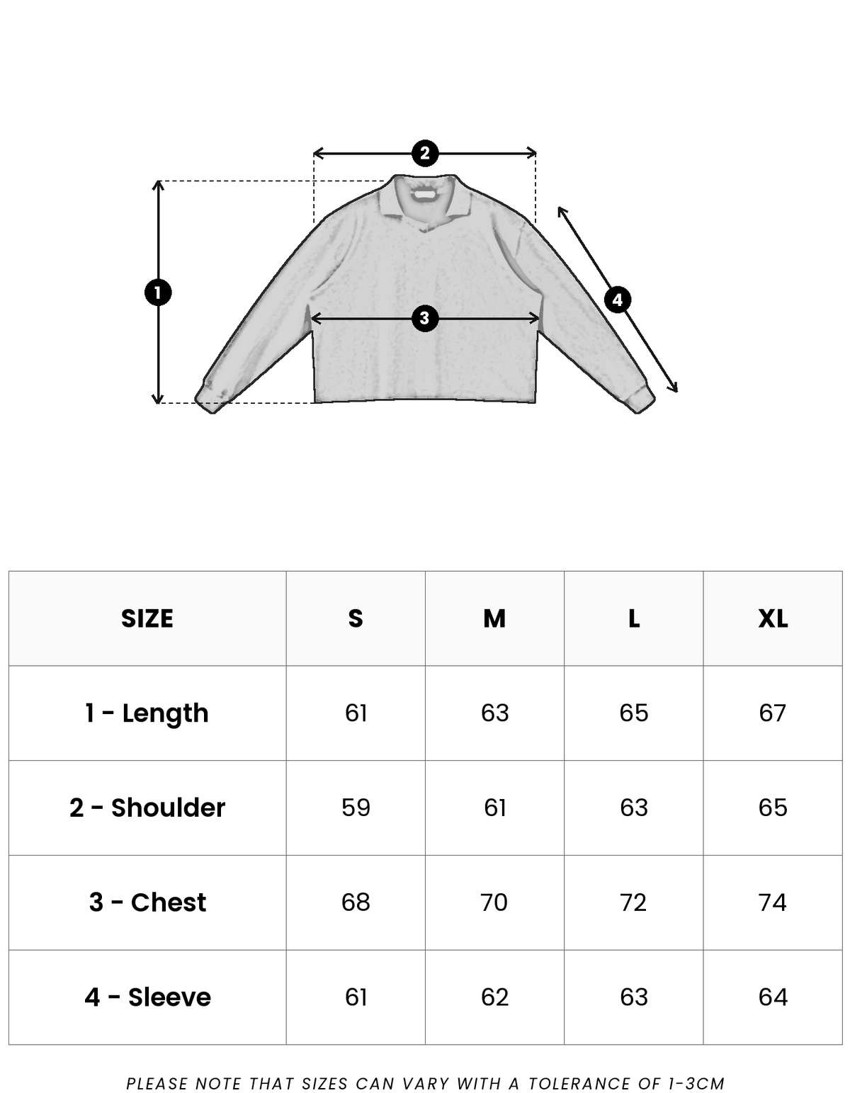 Size guide in centimetres for Raw Polo Sweatshirt
