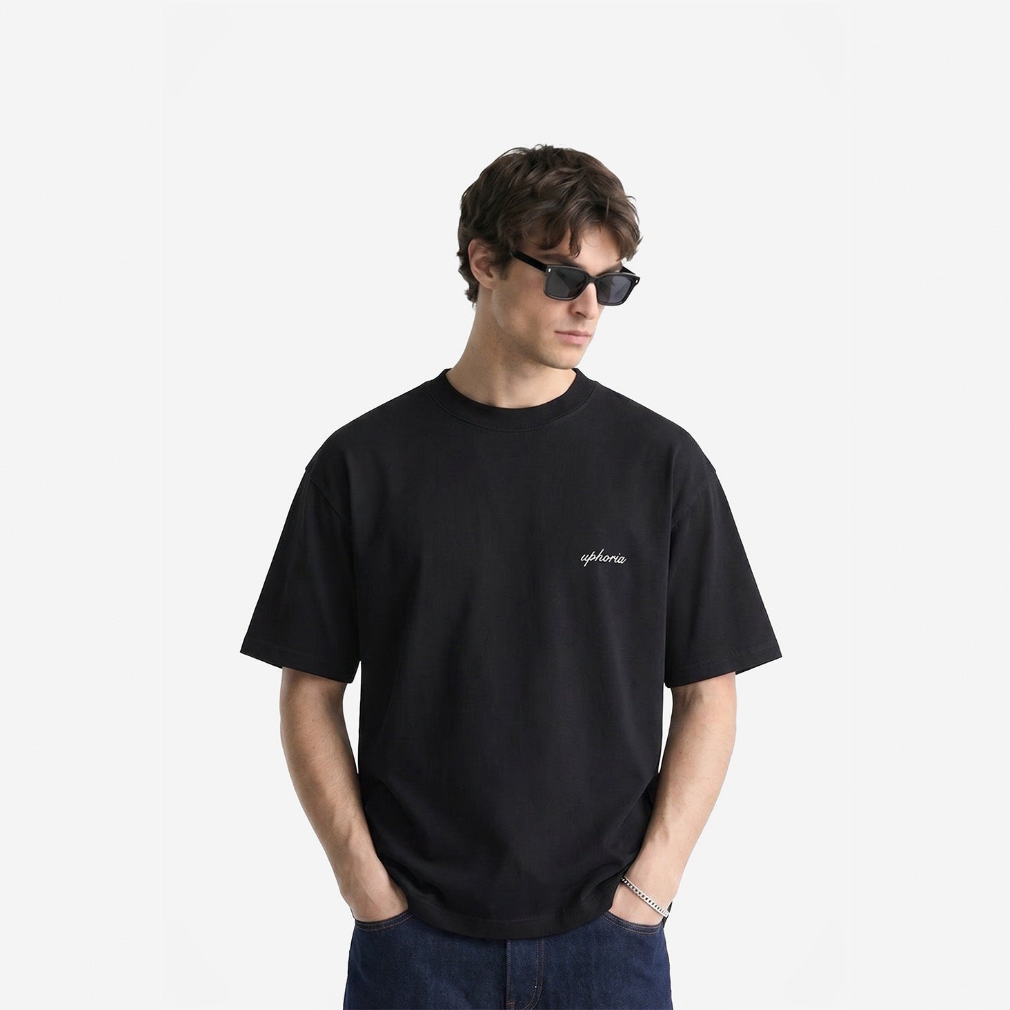 Summer Resort Tee in Black – worn by model, front view
